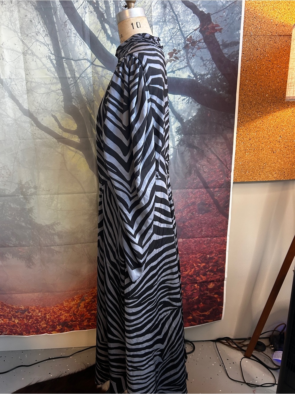 Womens Black and Gray Zebra Print Long Sleeve Maxi Dress - Picture 4 of 5